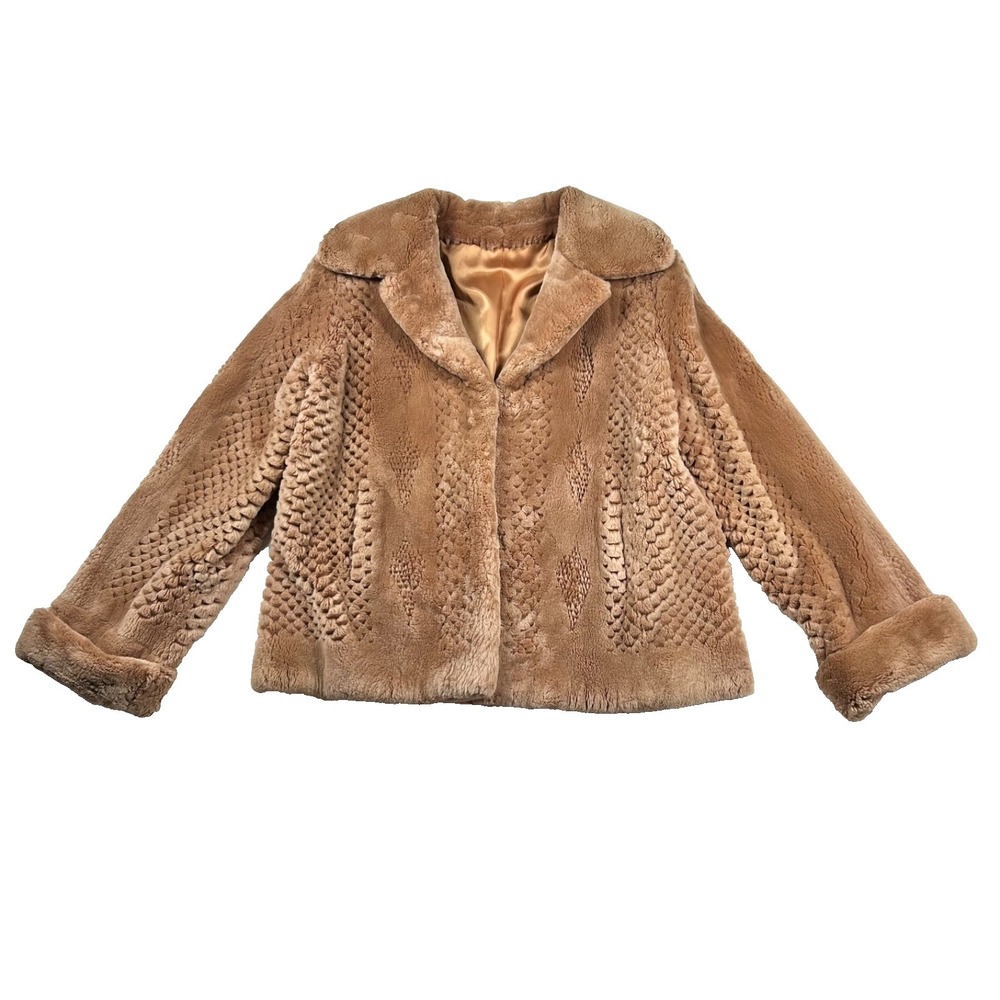 Vtg Torras Fur Coat Women 40 S/M Mouton Sheared Lambskin Emboss Spain 90s Luxury